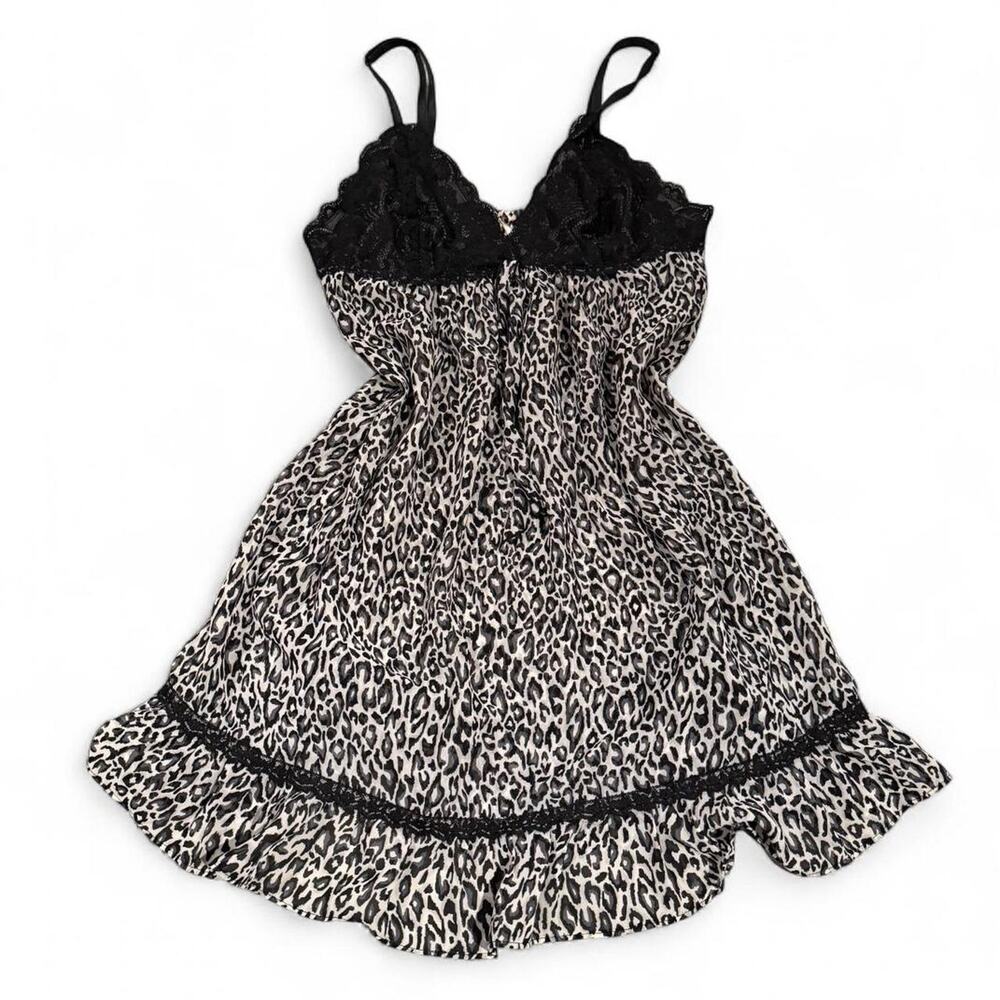 Y2K Sexy Ambrielle Leopard Print Lace 2000s Lingerie Slip Dress Size Medium